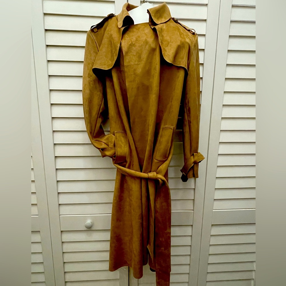 Few Moda New York Brown Fashion Faux Suede Trenchcoat